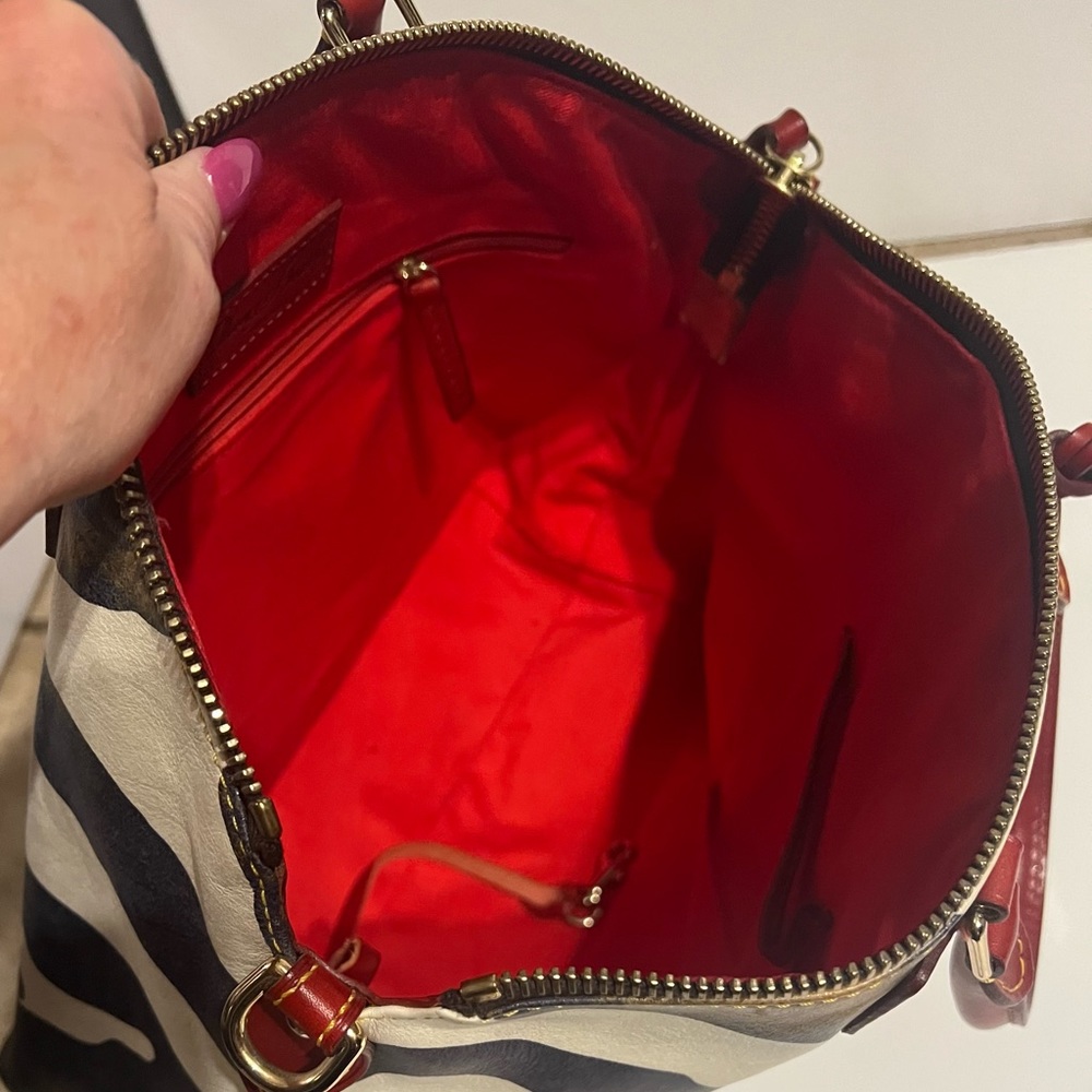 Dooney & Bourke Red Trim Zebra Print Satchel - Picture 10 of 11